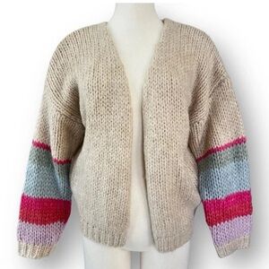 BUCKETLIST Tan Cardigan with Colorful Sleeves